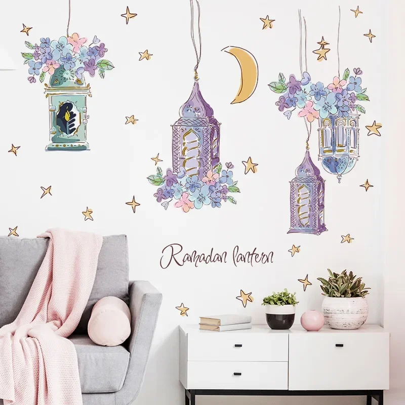 Moon Star Ramadan Wall Stickers Lantern Ornament DIY Nálepky nástenná maľba Eid Mubarak Decorácie pre dom 2023 Moslimský ramadán kareem dar