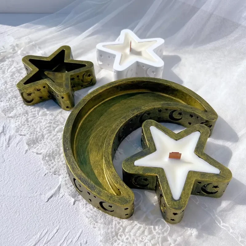 Moon Star Sviečka formy ramadan kareem tanier živici silikónová forma islam moslimský podnos cementu betónová forma
