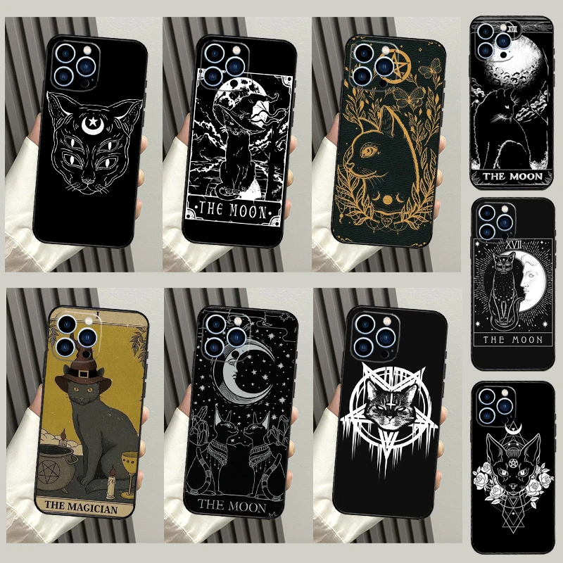 Moon Tarot Witch Cat puzdro pre iPhone 16 15 11 11 13 14 Pro Max Plus xs x xr 12 13 Mini zadný kryt