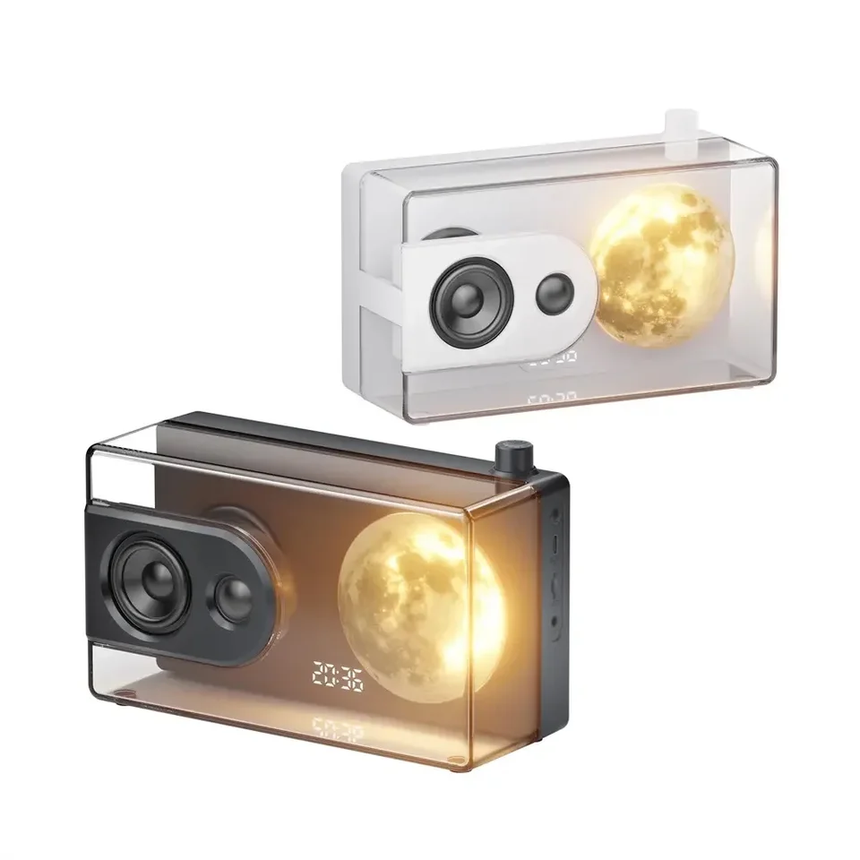 Moonlight Box Bluetooth Mini reproduktor so super basovými zvukovými bielymi šummi TF Aux Clock Hifi Transparent Audio Caixinha de Som