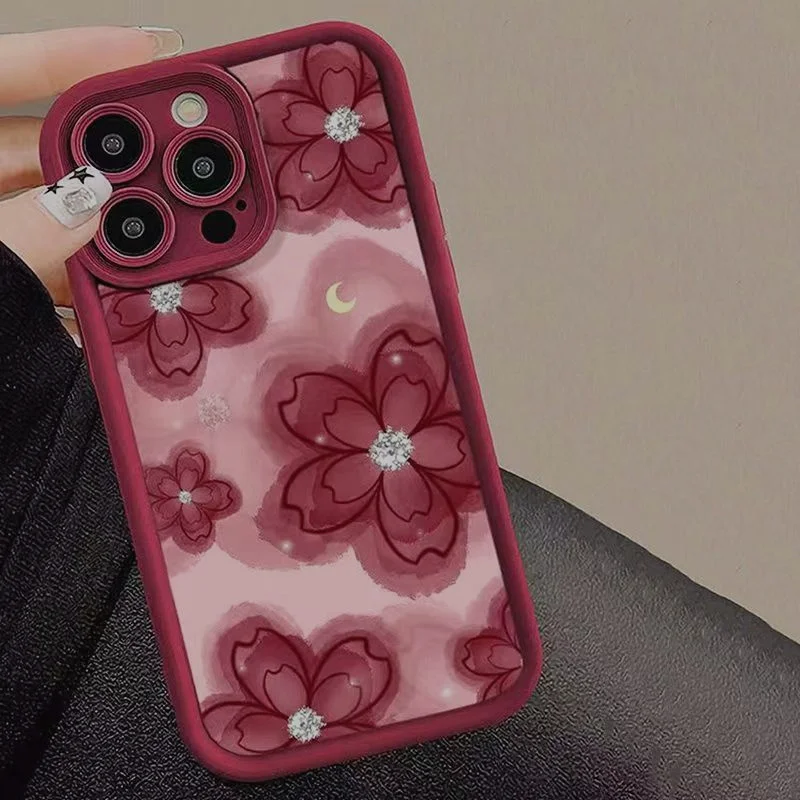 Moonlit Red Flower tlačený telefón pre iPhone 15 Pro Case iPhone 11 13 13 12 14 16 Pro Max xr xs x 7 8 plus nárazový kryt