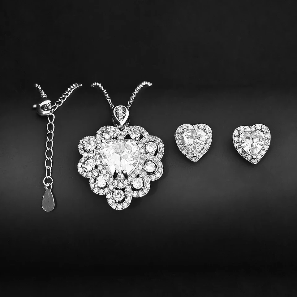 Moonso Luxury Designer Pink Silver Color Heart Jewelry Set pre ženy Darčekové šperky veľkoobchod E6044-X7181