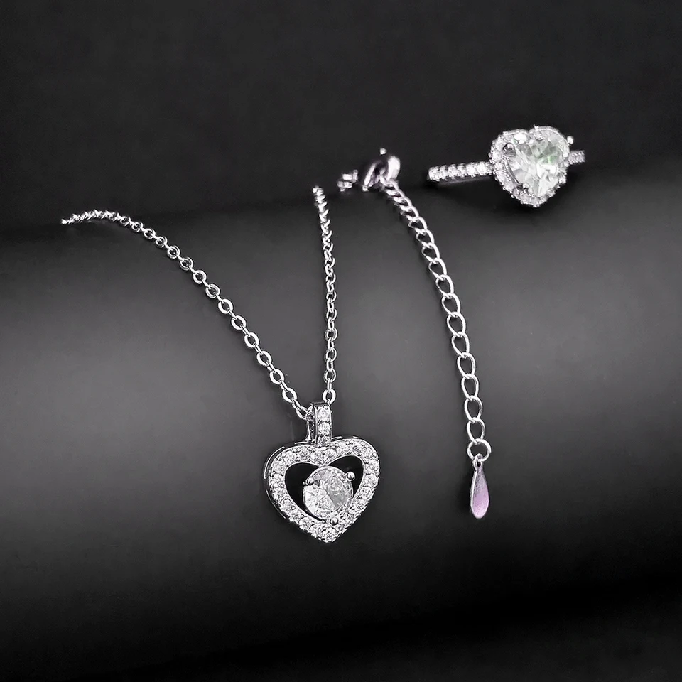 Moonso Trendy Heart Pink Strieborná farebná nevesta Sade pre ženy výročie darčekový šperk veľkoobchodný hromadný predaj R1707-X703