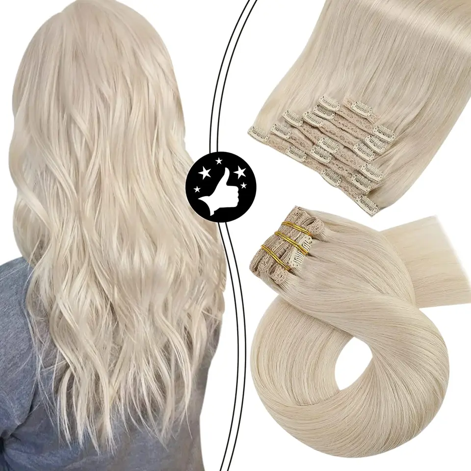 Moresoo Hair Extension Clip 100% skutočné ľudské vlasy Prírodné priame brazílske vlasy pre ženy Clip v predlžovaní vlasov ľudské vlasy
