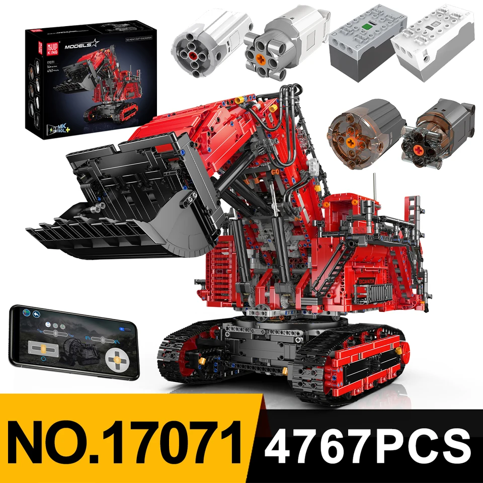 MORS KING 17071 Červený ťažký rýpadlo kamión Model Building Blocks Technické hračky MOC MOCLABLE PUZZLE Malé častice tehly Kid