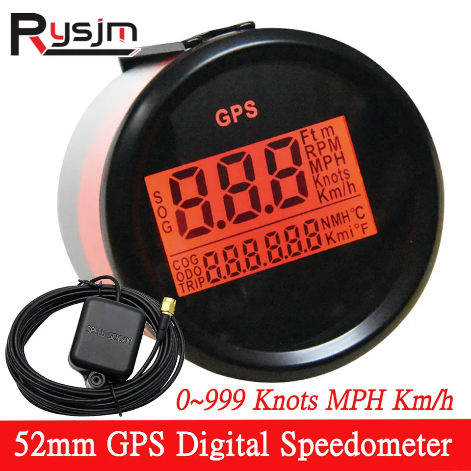 Morská loď 52 mm digitálny rýchlomer pre rýchlomer GPS GPS 0-999kmH MPH/uzly s červeným podsvietením GPS pre motocykel pre motocykle