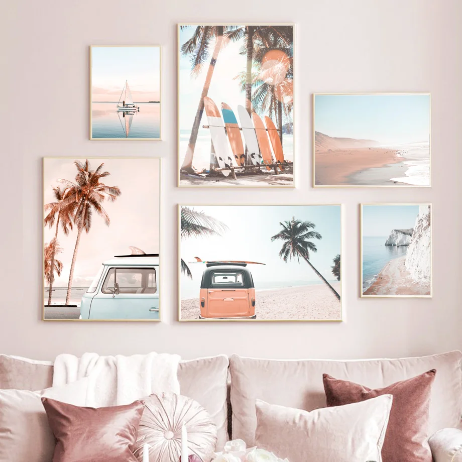 Morská pláž Palm Strom Surf Board Plagáty a výtlačky plátno maľba maľba Nordic Landscape Wall