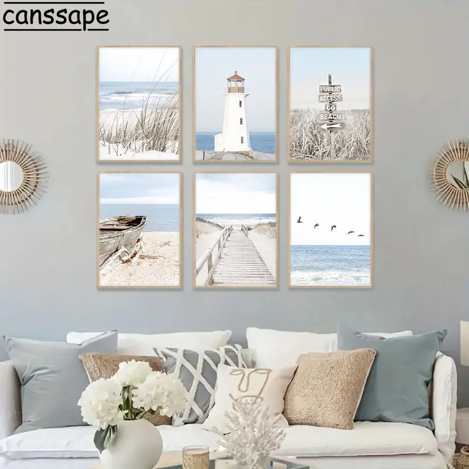 Morská stena obrázky plážový maják nástenné umenie Hay Reed Canvas maľba loď most most Art výtlačky Nordic plagát obývacia izba dekor