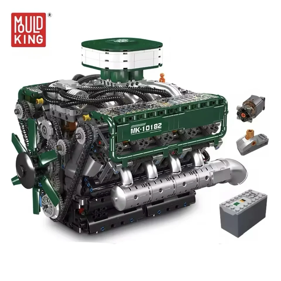 MORSKÝ KING 10182 Technické autá Hračky Motorizované V8 Tank Motor Build Block Block Block Tank Motor Brick Kids vianočný darček
