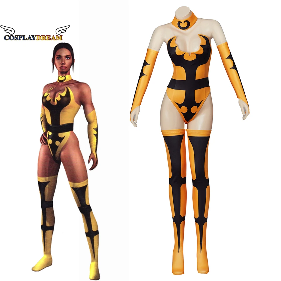 Mortal Kombat Tanya Cosplay kostýmovu kombinézu čierny žltý boj s rukavicami pančuchy sexy tanya bodysuit girl ninja oblek ninja