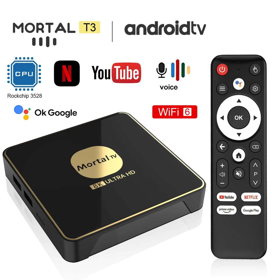 Mortal T3 Smart TV Box Android13 WiFi6 Streamovanie médií prehrávač 4K HDR10 rockChip3528 4GB64GB Veľká pamäť Bluetooth Chromecast