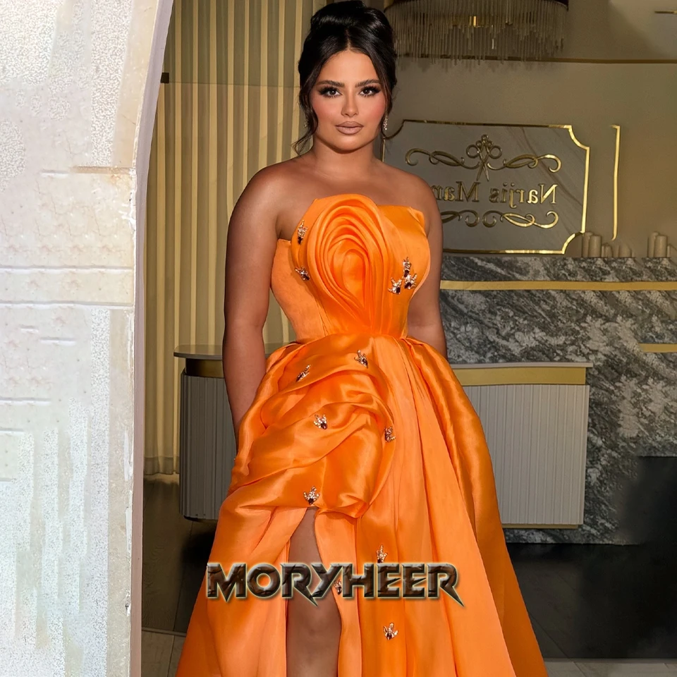 Moryheer Stylish Pleat Dress Dress Slit Slit Shatones Satin Satin Satin Sathless bez ramienok Vestidos de Fiesta Prispôsobené plus veľkosť