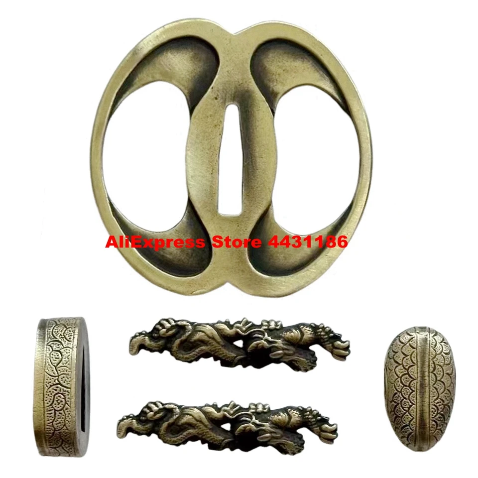 Mosadz Musashi Guard Japanese Samurai Sword Handguard Tsuba+menuki+fuchi+kashira pre Katana/Wakizashi/Tanto nahradiť príslušenstvo