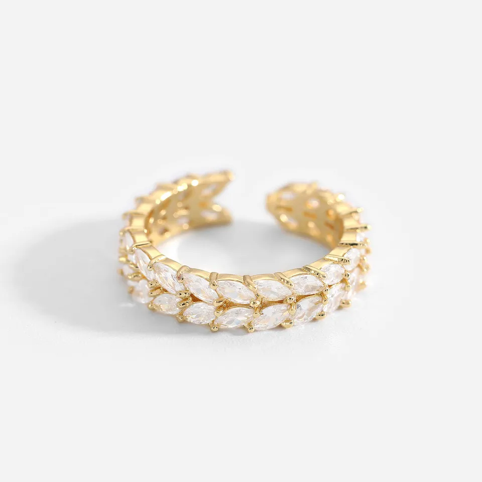 Mosadzná medená dvojvrstvová zirkón CZ Crystal Rings 18k Zlatý obyčajný prsteň pšenica otvorená nastaviteľné prstene šperky Darček