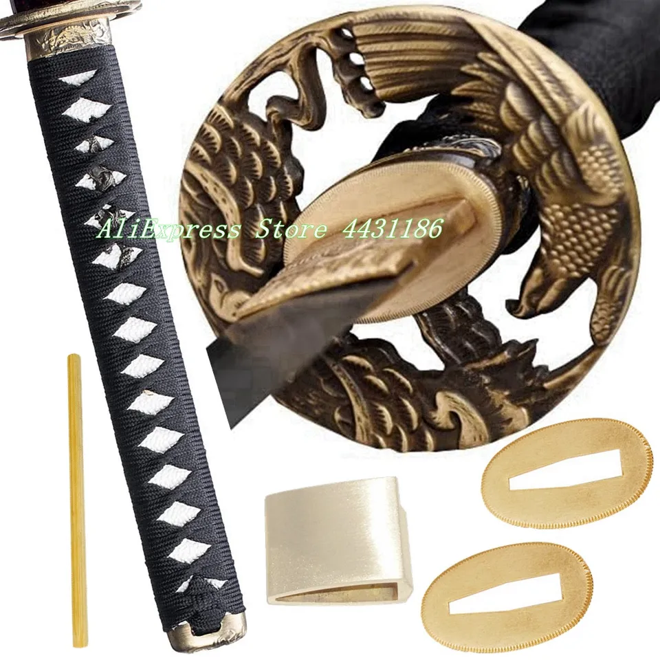 Mosadzný handguard Eagle Tsuba Guard Menki Fuchi Kashira Tsuka Habaki Seppa pre japonský samurajský meč Katana/Wakizashi