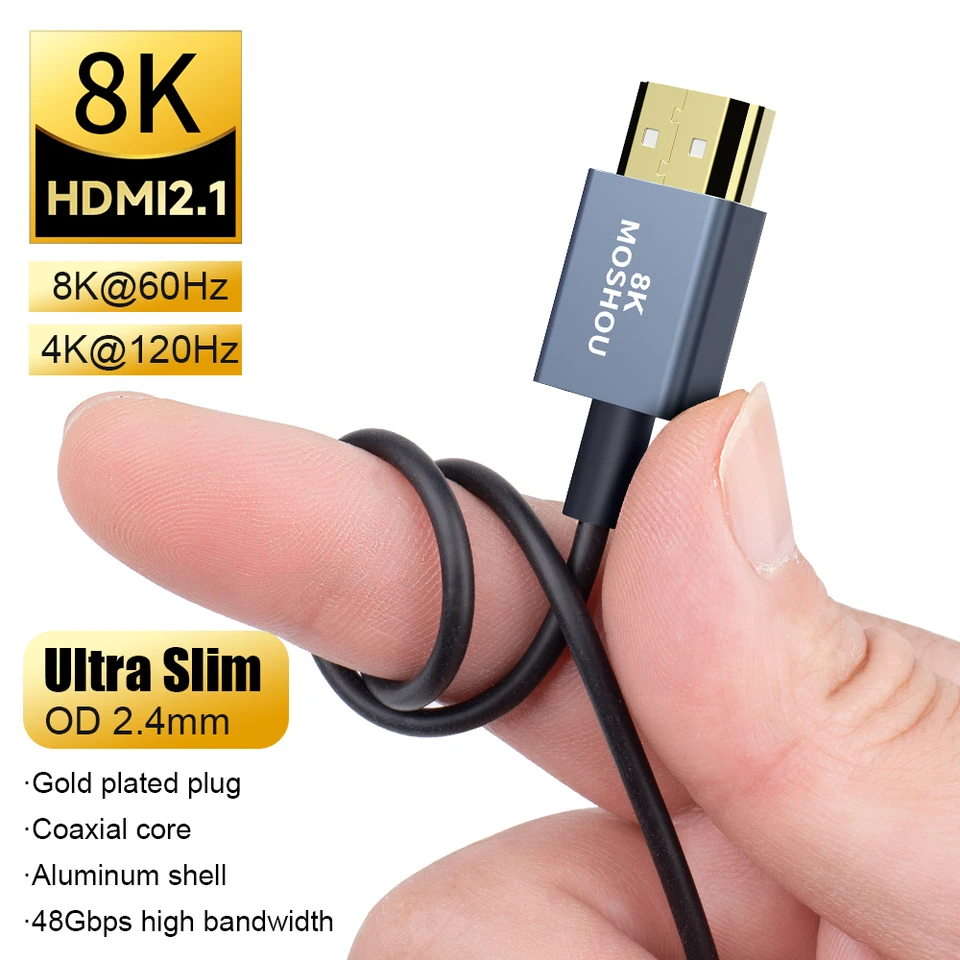 MOSHOU HDMI 2.1 Koaxiálny flexibilný HDMI na kábel HDMI 48 GBPS EARC HDR 8K 60 Hz 4K 120 Hz pre TV Box PS5 LAPTOP PS5