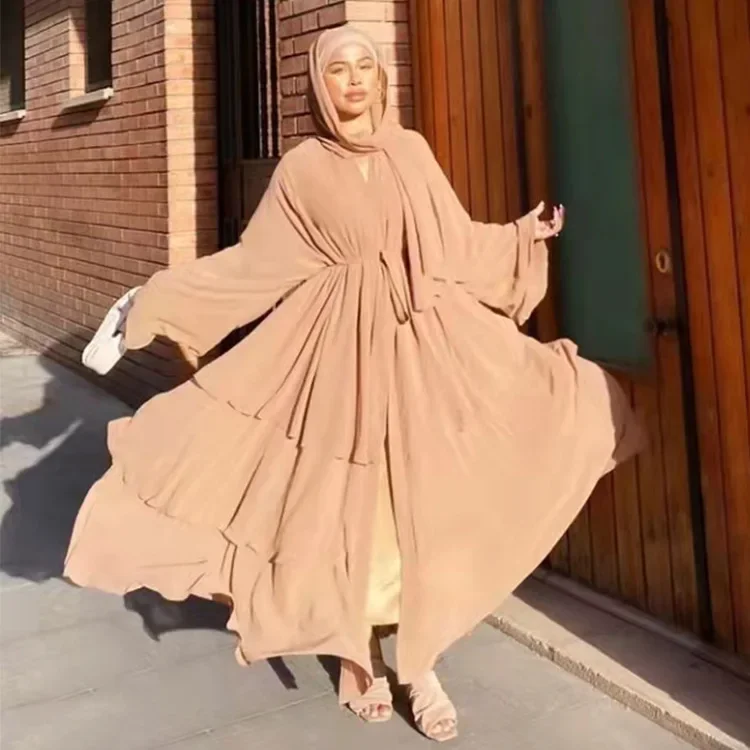 Moslim Open Kimono 3 vrstvy Abayas pre ženy šifónové šaty Dubai Turecko kebaya Cardigan Arab Robe Islamské oblečenie Caftan Marocain
