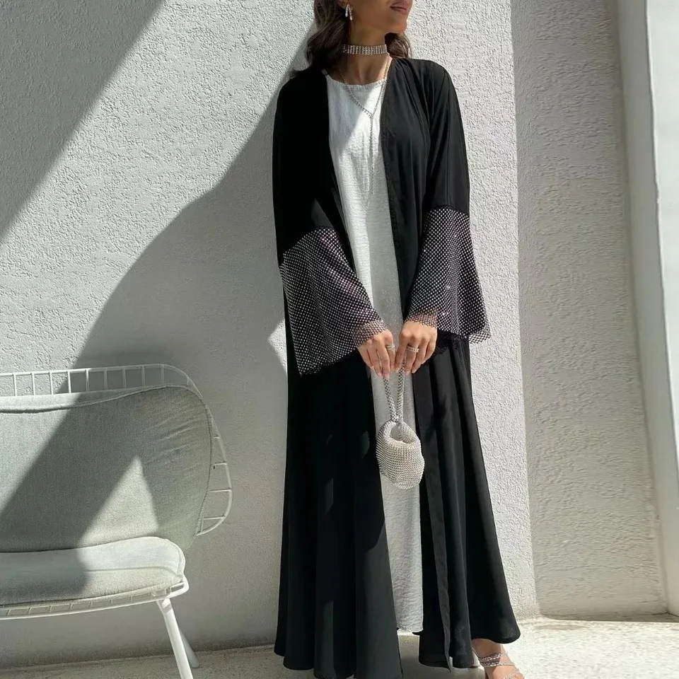 Moslim outba abaya kaftans Ženy Jilbabs Suchý rukáv s kamienkový