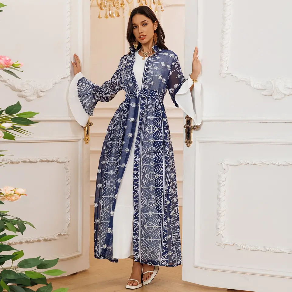Moslimská súprava 2-kusy Ženy Otvorené Abaya Kimono Vnútorné šaty Turecko Dubaj Kaftan Eid Party Ramadan Caftan Arab Robe Islam oblečenie