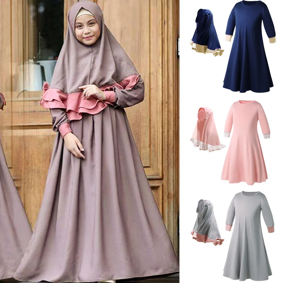 Moslimské dievčatá sa obliekajú dva kusy nastavené dlhé hidžáb abaya khimar islamský kaftan oblečenie arabské modlitby maxi šaty šaty šaty