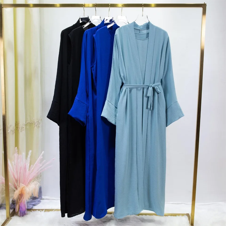 Moslimské súpravy moslimské jilbab Dva kusy Ženy z Abaya voľný kabát s kabátom bez rukávov bez rukávov modlitebné oblečenie s pásom 2PICS