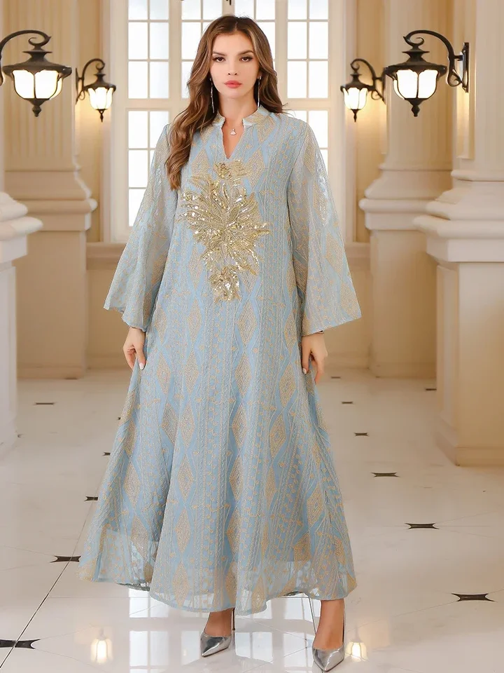 Moslimské šaty Ženské večierky Eid dlhé rúcho jalabiya šaty výšivky ramadan kaftan islam vestidos arabský marocký dubaj
