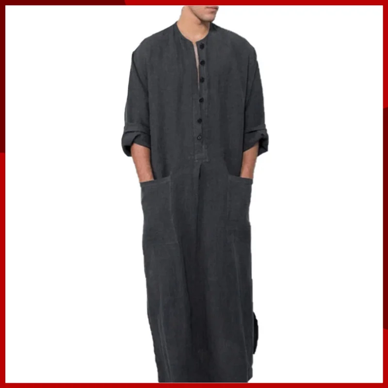 Moslimskí muži Jubba Juhovýchodná Ázia Nová pánska voľný stánok s dlhým rukávom Rupe Islamský arabský kaftan muži Abaya S-5xl