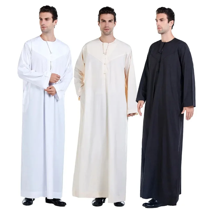 Moslimskí muži Jubba Thobe Mens Abaya dlhé šaty Islamský Eid 2025 Ramadán Long Rúch Saudský Musulman Wear Caftan Dubaj Arabské šaty