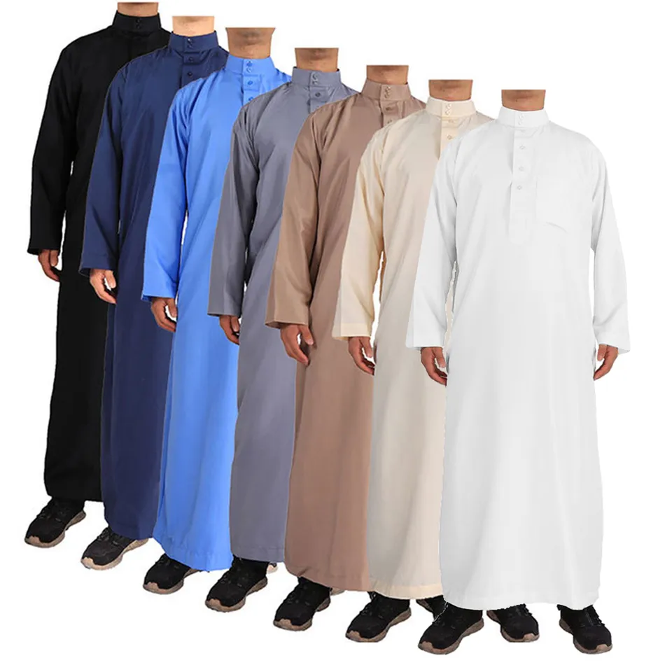 Moslimskí muži oblečenie Islam šaty módne kaftan čierna thobe Saudská Arábia kaftan abaya morčacie dubaj luxusné rúcho Pakistan marocký