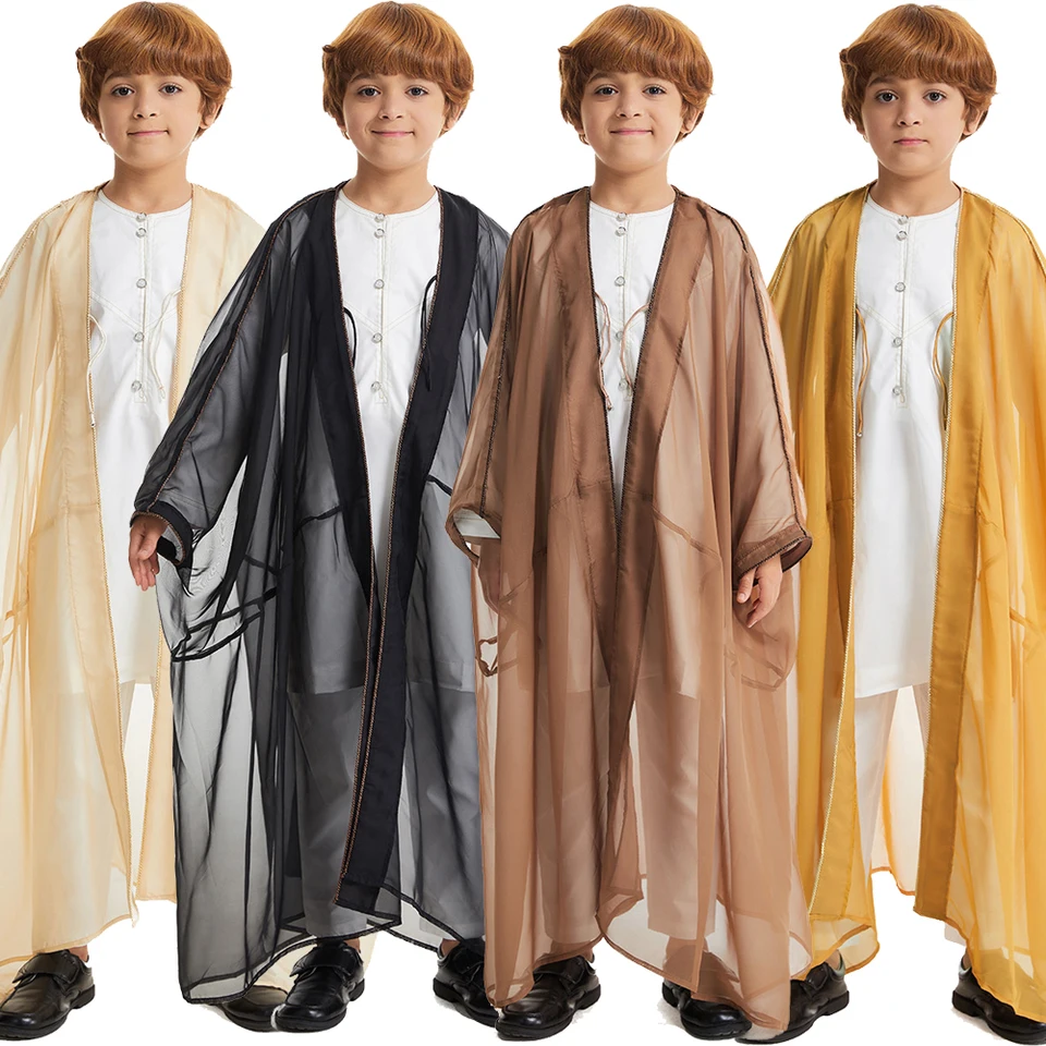 Moslimský chlapec Kids Kimono Cardigan Open Abaya Dubai Turecko kaftan Islam dieťa jubba thobe Saudo Arab Thoub djellaba Dishdasha Dishdasha