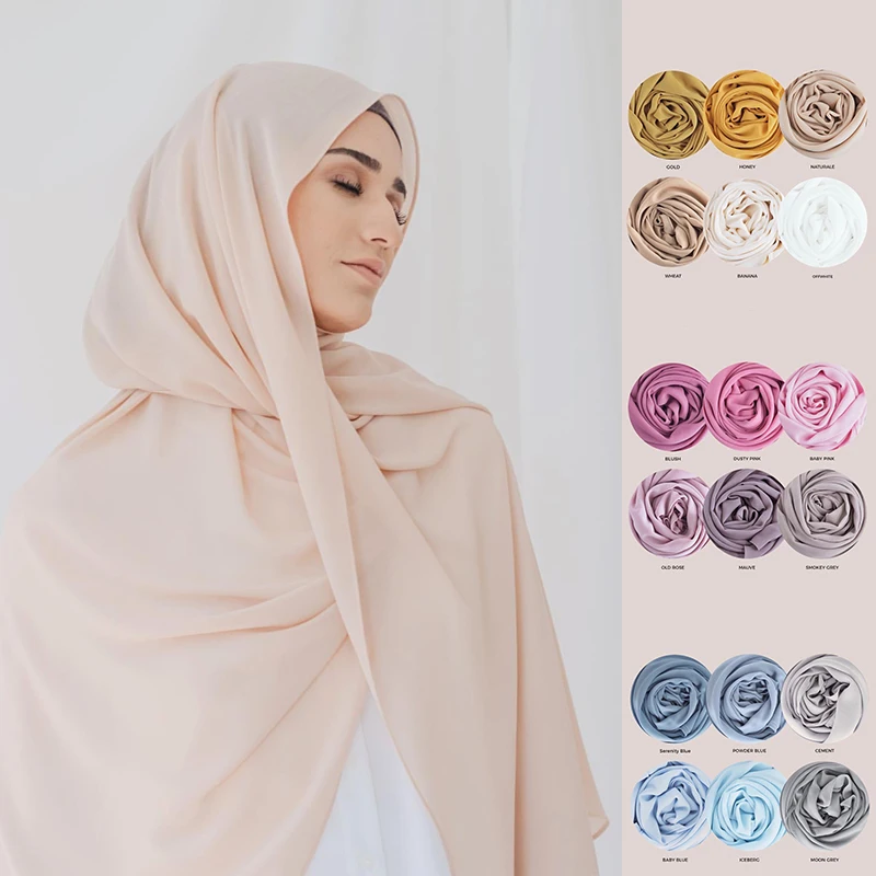 Moslimský hidžáb šifón šál Ženy Turban Jersey Hidžábs šály šatky islam echarpe fould mousseline femme bufanda sjaal szalik