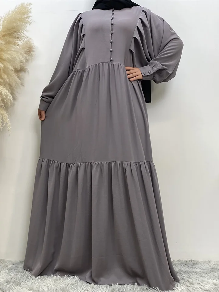 Moslimský stredný východ dámsky dámska abaya voľný štýl šifón dlhé šaty masívne farebné islamské oblečenie Dubaj morčacie voľné gombík A-line