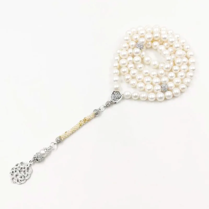 Moslimský tasbih prírodná sladká voda Pearl 99 korálky Ženy módny náhrdelník Misbaha šperky modlitby korálky Eid Ramadan Darček