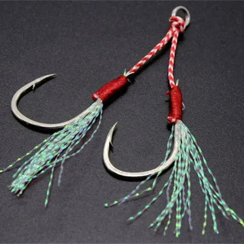 Mosodo obsadenie prípravkov pomáhajú Hookjigovi rybársky háčik Barbed Hook Double Hook s lanovým rybárskym rybárskym hák