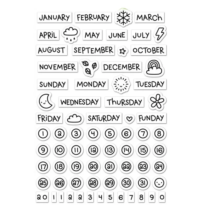 Mothly Planner Stamp Transparentné ručne vyrábané pečiatky počasie mesiac mesiac pečať DIY dekoratívne scrapbooking roztomilé študentské potreby