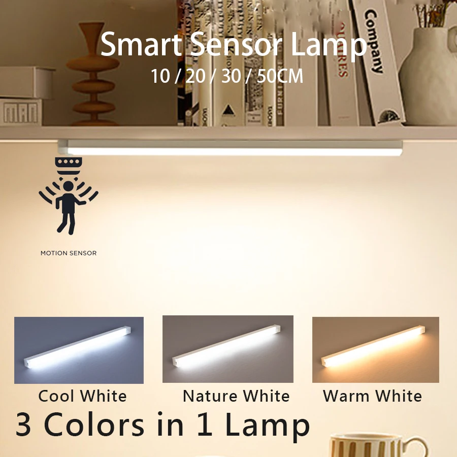 Motion Sensor LED tyč svetlo typu C Nabíjateľné indukčné nočné svetlo Prenosné bezdrôtové magnetické skrinka pre kuchyňu
