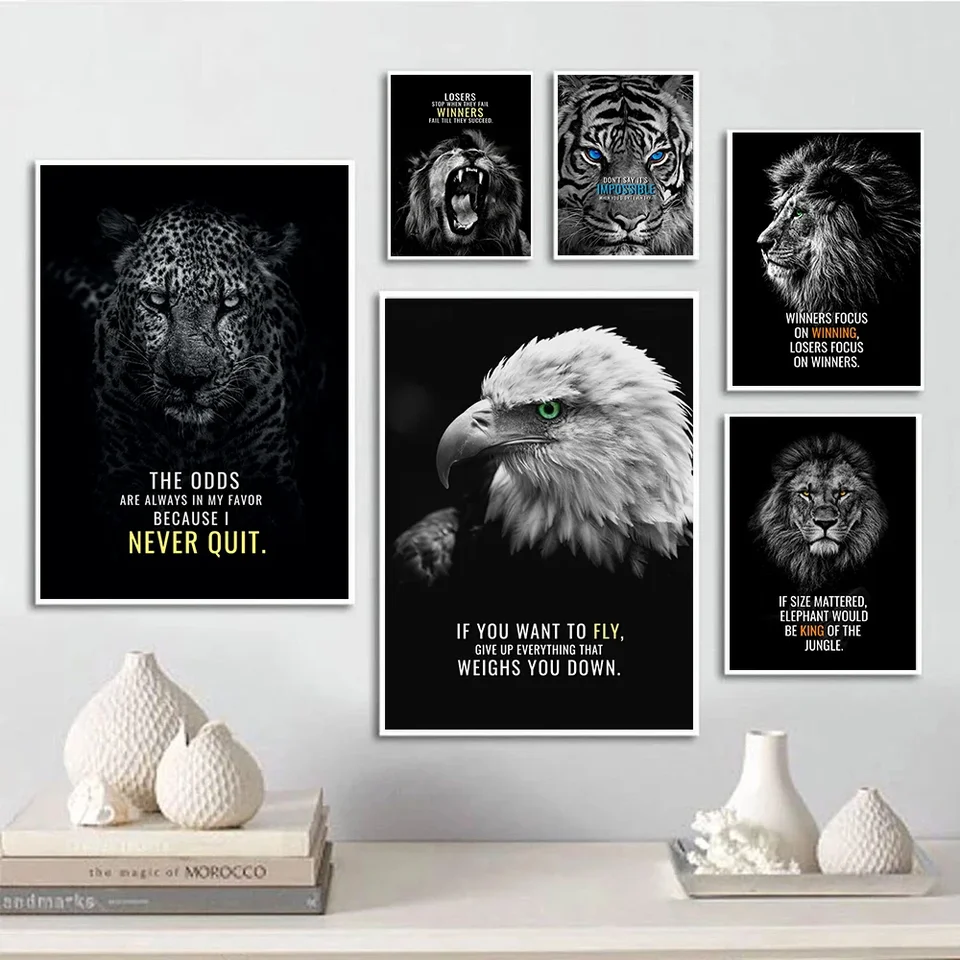 Motivačné frázy plagáty tlač inšpirujúce slová nástenné umenie Canvas maľba tigr lev leopard orla dekora