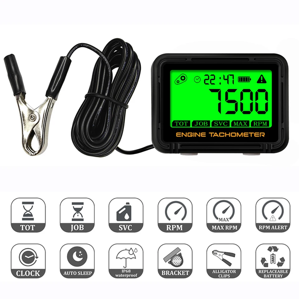 Moto induktívne digitálny tachometer SVC TOT JobEngine Hour meter meracie meradlo, ktoré je potrebné presídliť otáčky na trávniku benzínového motocykla trávnika