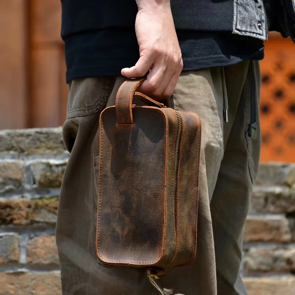 Moto štýl ručne vyrábaný realleather gentlemen vrecko s ručne vyrábanou ručnou taškou kožená obchodná taška všestranná