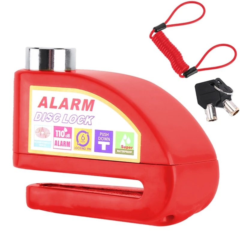 Motobike Alarm Disk Brzdí, zámok na motorka s motocyklom s pripomienkovým káblom a prenášajte vrecko na bicykel, moped, motokros
