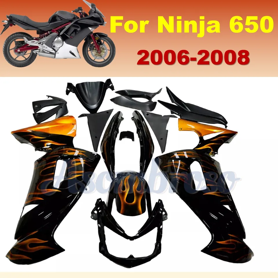 MotoCycle Bodywork Súprava Sada pre Kawasaki Ninja650 2006 2007 2008 650R ER-6F ER 6F EX650 GOLD FLAME FULT SET FAWININGS