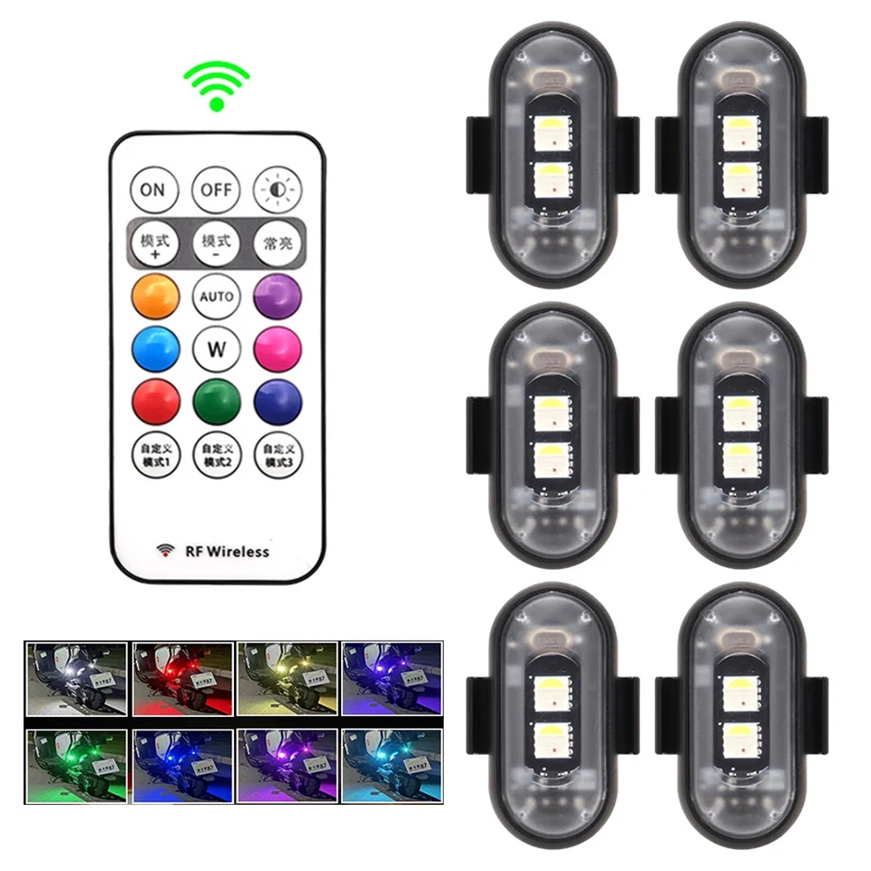 Motocykel automobilu RGB LED LED svetlá 8 farieb LED blesk polohu bezdrôtové svetlo lietadlové lietadlo Varovné svetlá vrtuľníka