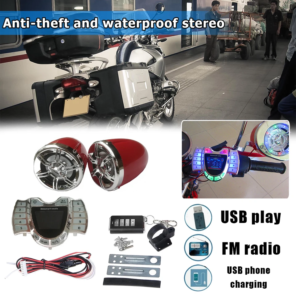 Motocykel Bluetooth Audio System Stereo reproduktory Handfree FM Radio Radio nabíjačka USB
