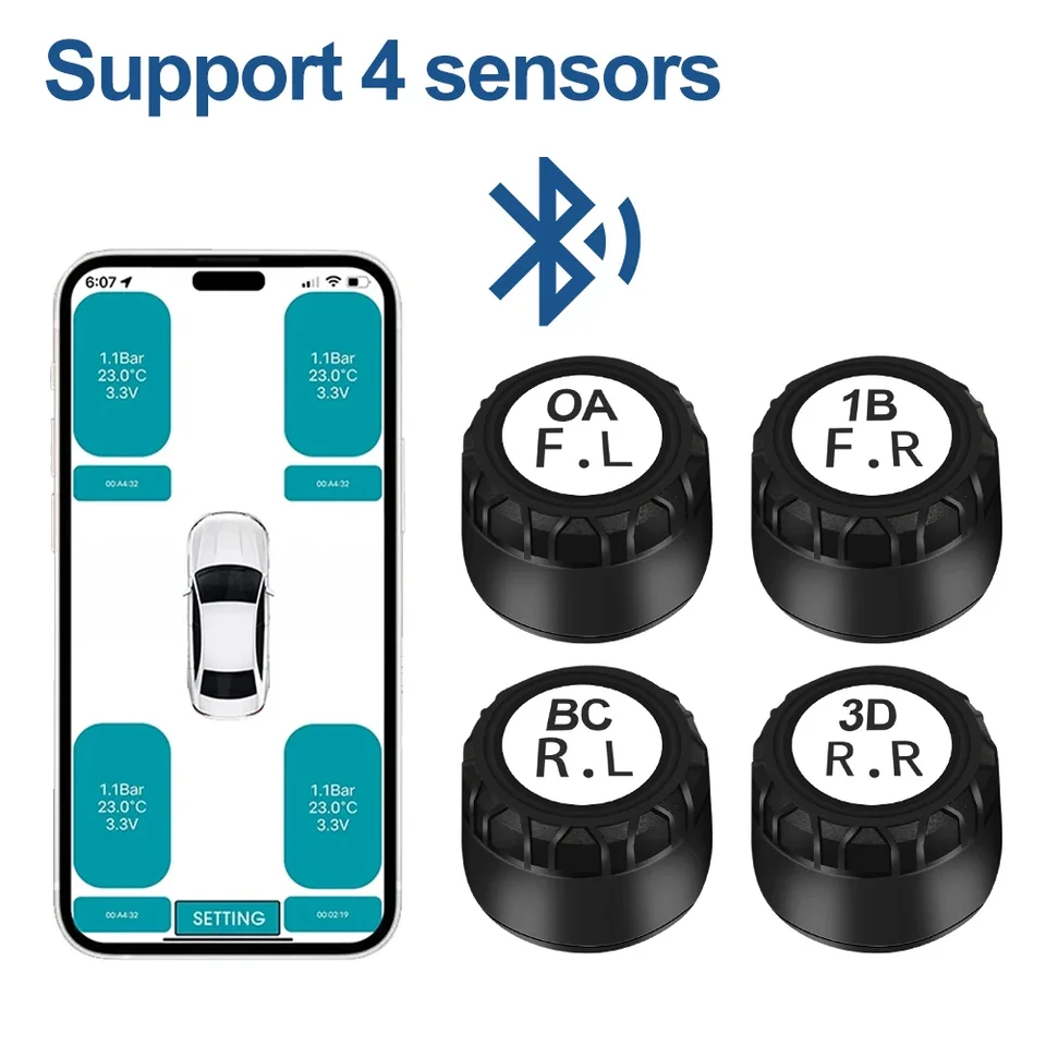 Motocykel Bluetooth kompatibilný Systém monitorovania tlaku pneumatík TPMS tlakové senzory Externé senzor Android/iOS CAR TMPS