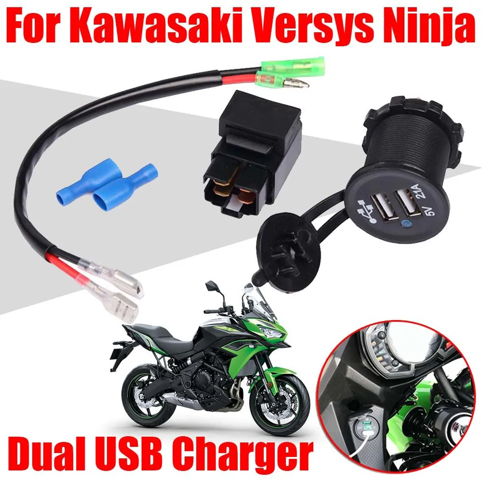 Motocykel Dual USB nabíjačka s relé pre Kawasaki Versys 650 1000 x300 300x KLE 1000 KLE650 NINJA 400 NINJA 650 Príslušenstvo