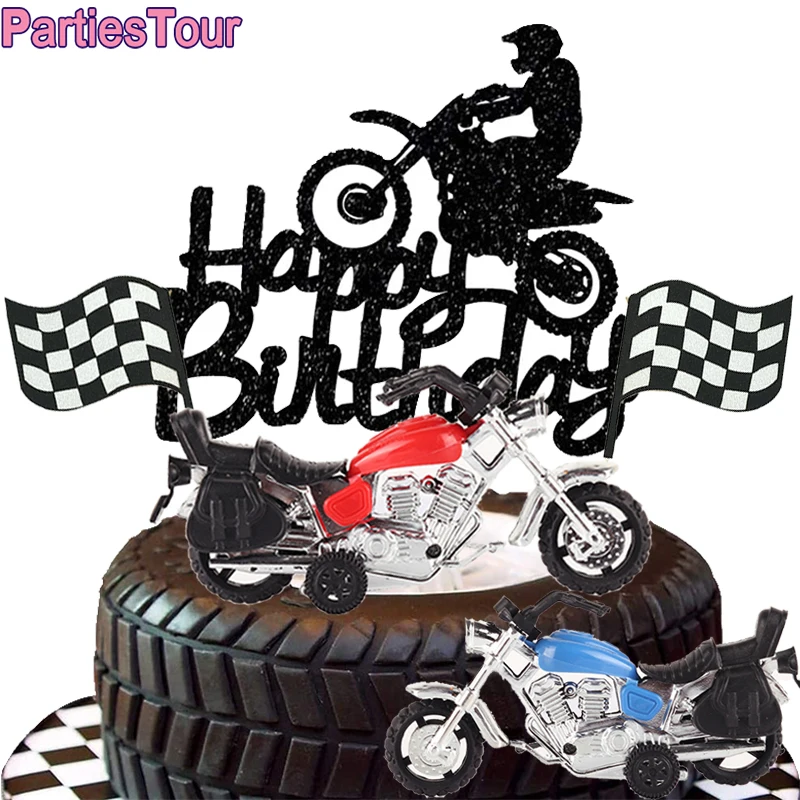 Motocykel model tortu tortu Topper téma motocykle pre deti Detské párty Výzdoba Šťastné narodeniny torta Topper pre dekoráciu narodenín chlapca muža