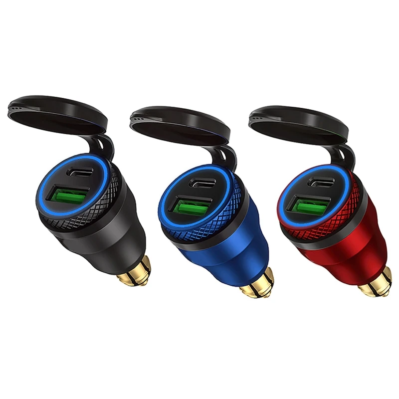 Motocykel nepremokavá rýchla nabíjačka s portom USB Type-C 12V/24V QC3.0 Power Adapter Hella DIN zásuvka pre BMW Ducati Triumph