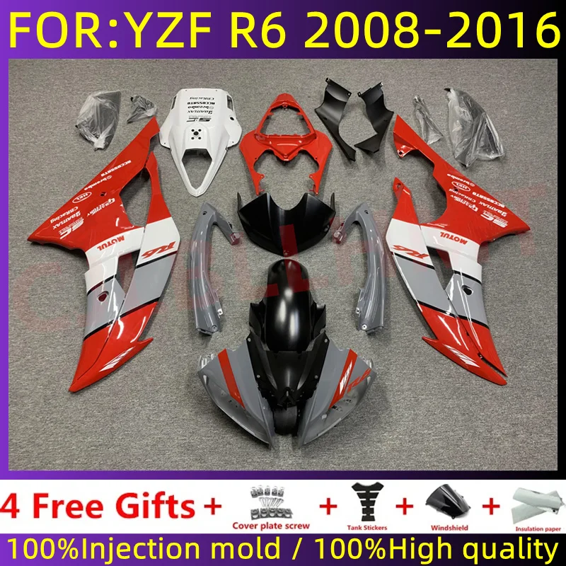 Motocykel plná kazateľská súprava Fit for YZF R6 2008 2009 2010 2012 2013 2013 2014 2015 2016 YFZ-R6 Bodywork Faquworing Set Grey Red