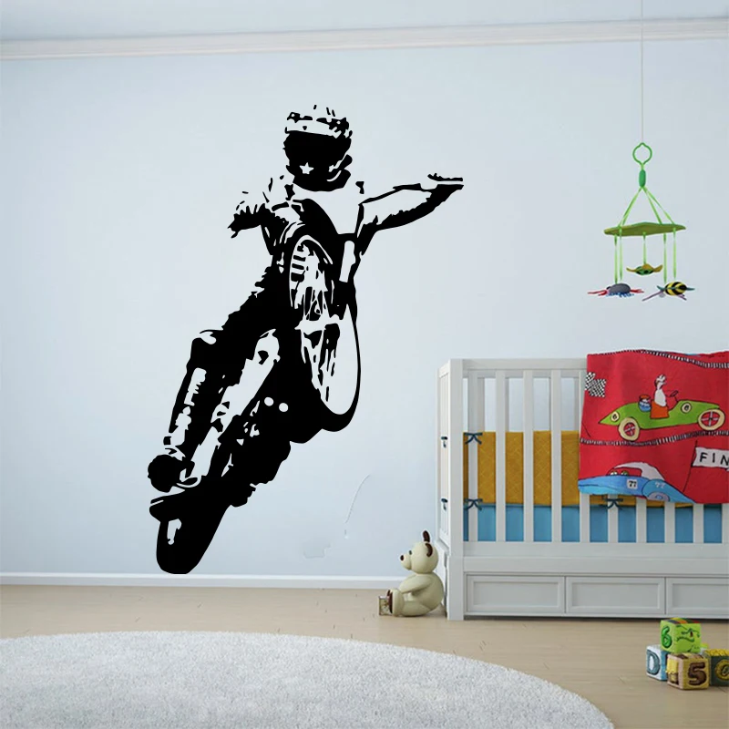 Motocykel Speedway Rider Strepka na stenu Motorcross Bike Stunt Trick Sport Wall Det Ohap Detská izba vinylová dekorácia