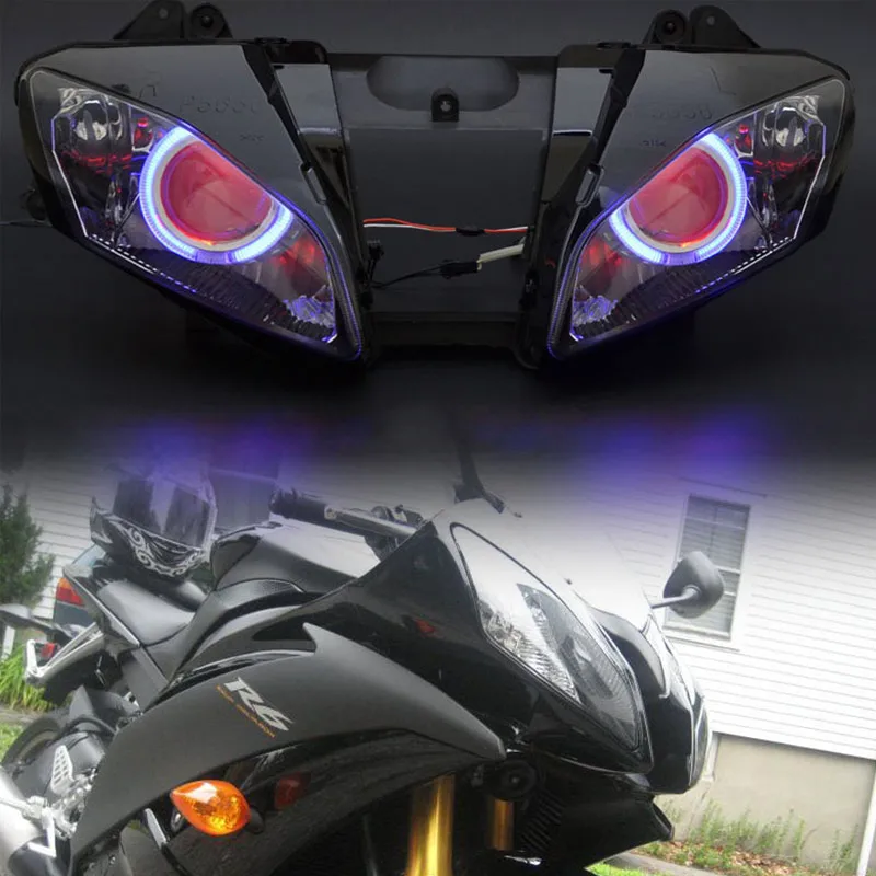 Motocykel upravený vlastný predný svetlometový svetlomet projektor HID LED Blue Angel Eyes pre Yamaha YZF R6 2008 - 2015